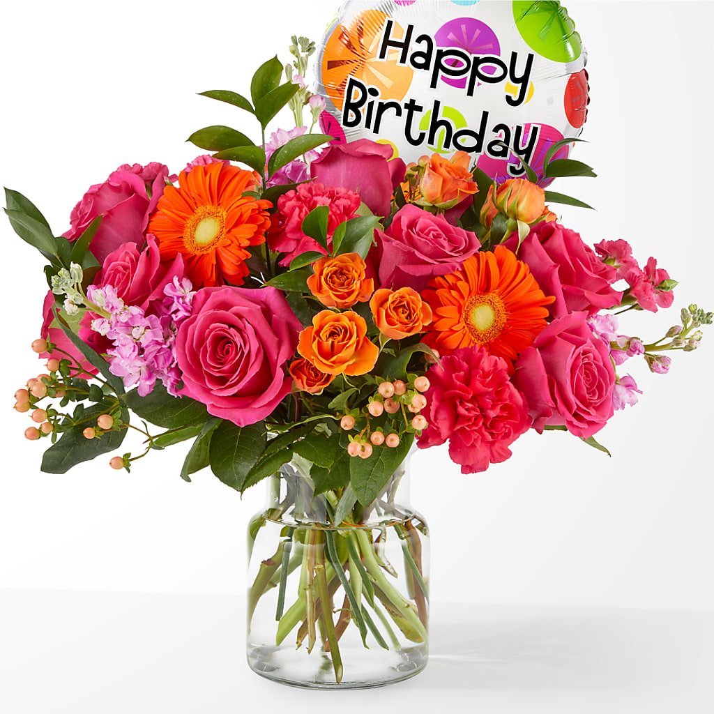 Fiesta Bouquet with Birthday Balloon – All City Florist Inc, Melbourne FL