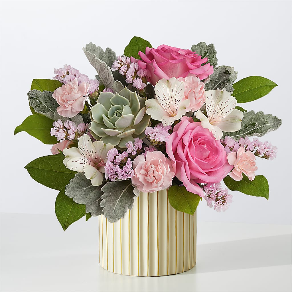 Dusty Rose Bouquet with Ivory Vase – All City Florist Inc, Melbourne FL