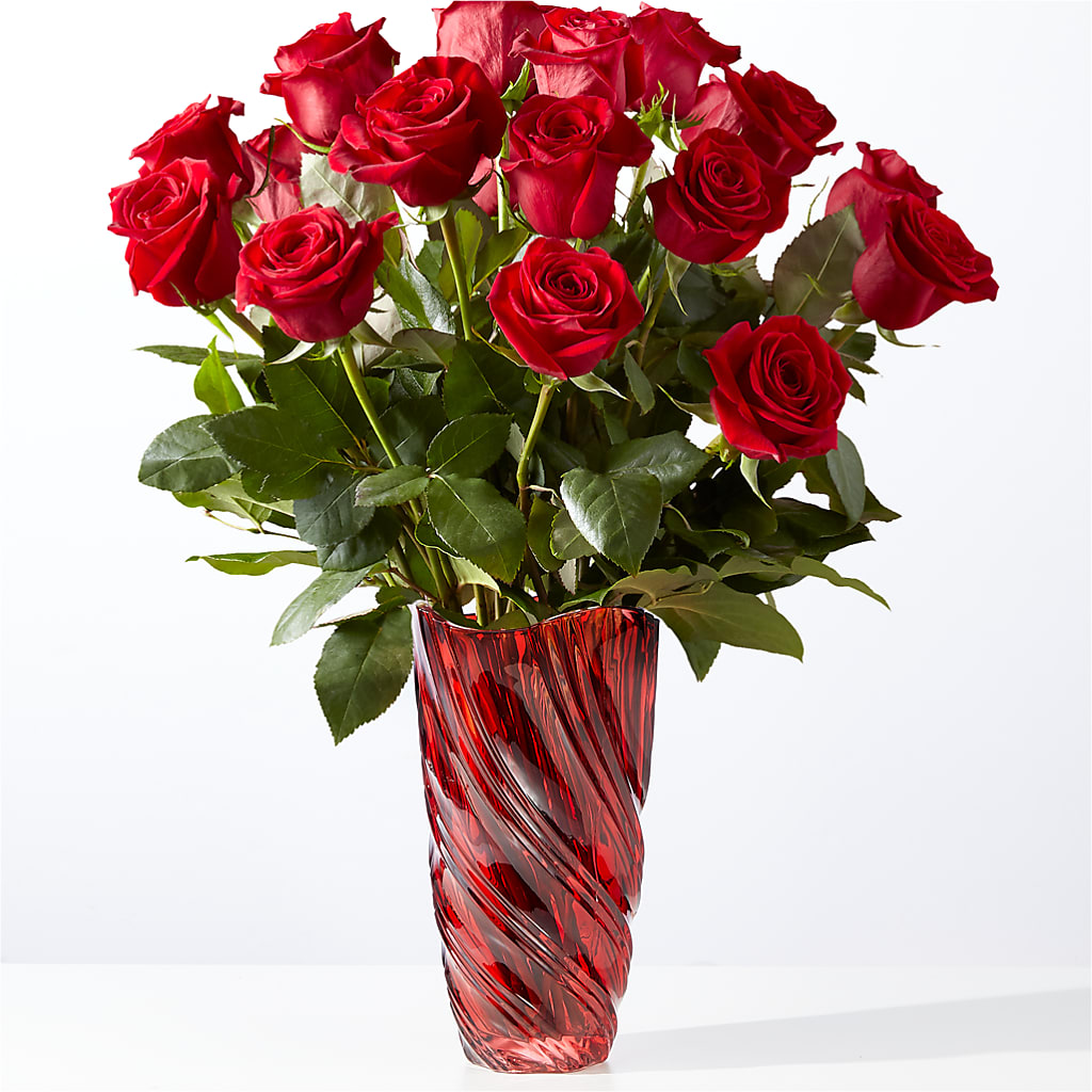 Classic Love Red Rose Bouquet with Luxe Swirl Vase – All City Florist Inc, Melbourne FL