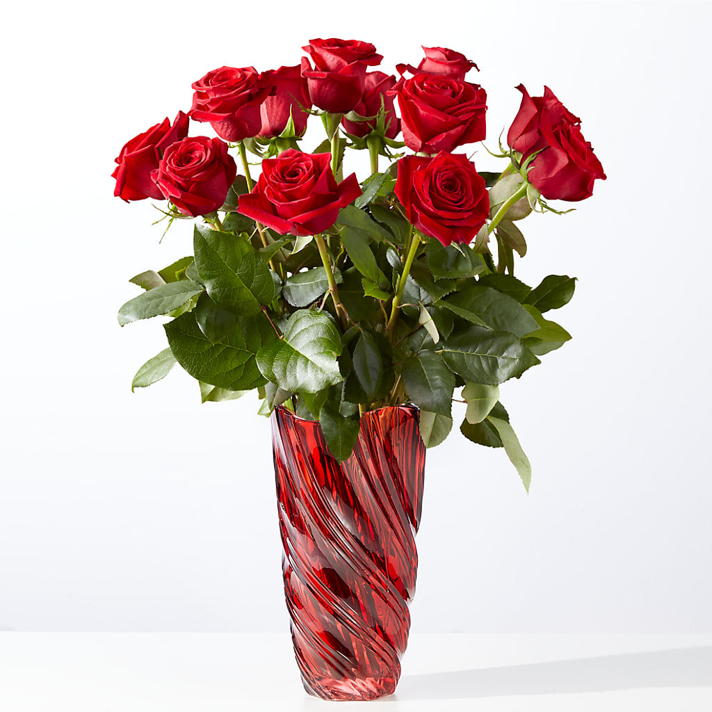 Classic Love Red Rose Bouquet with Luxe Swirl Vase – All City Florist Inc, Melbourne FL