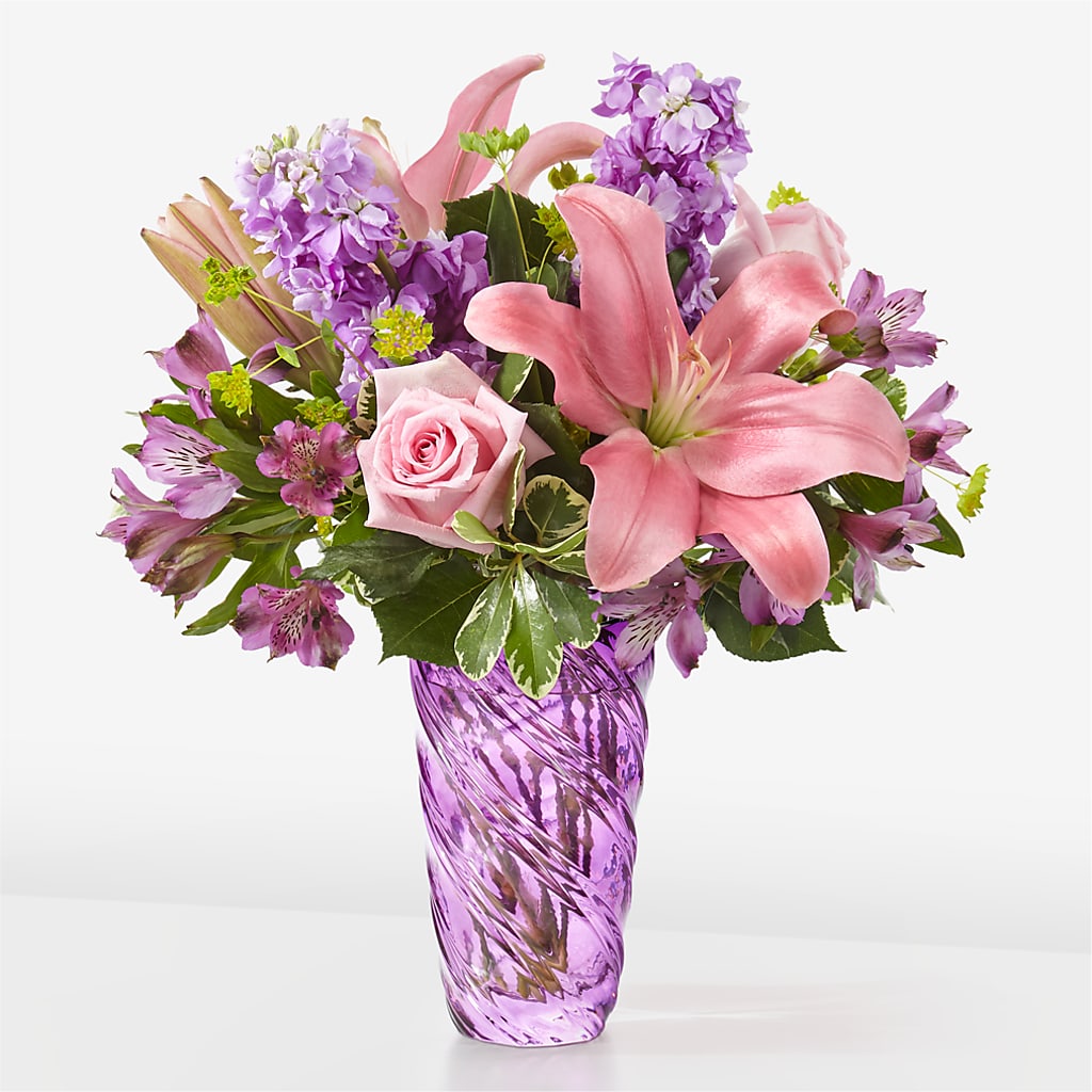 Precious Petals Bouquet with Luxe Swirl Vase – All City Florist Inc, Melbourne FL
