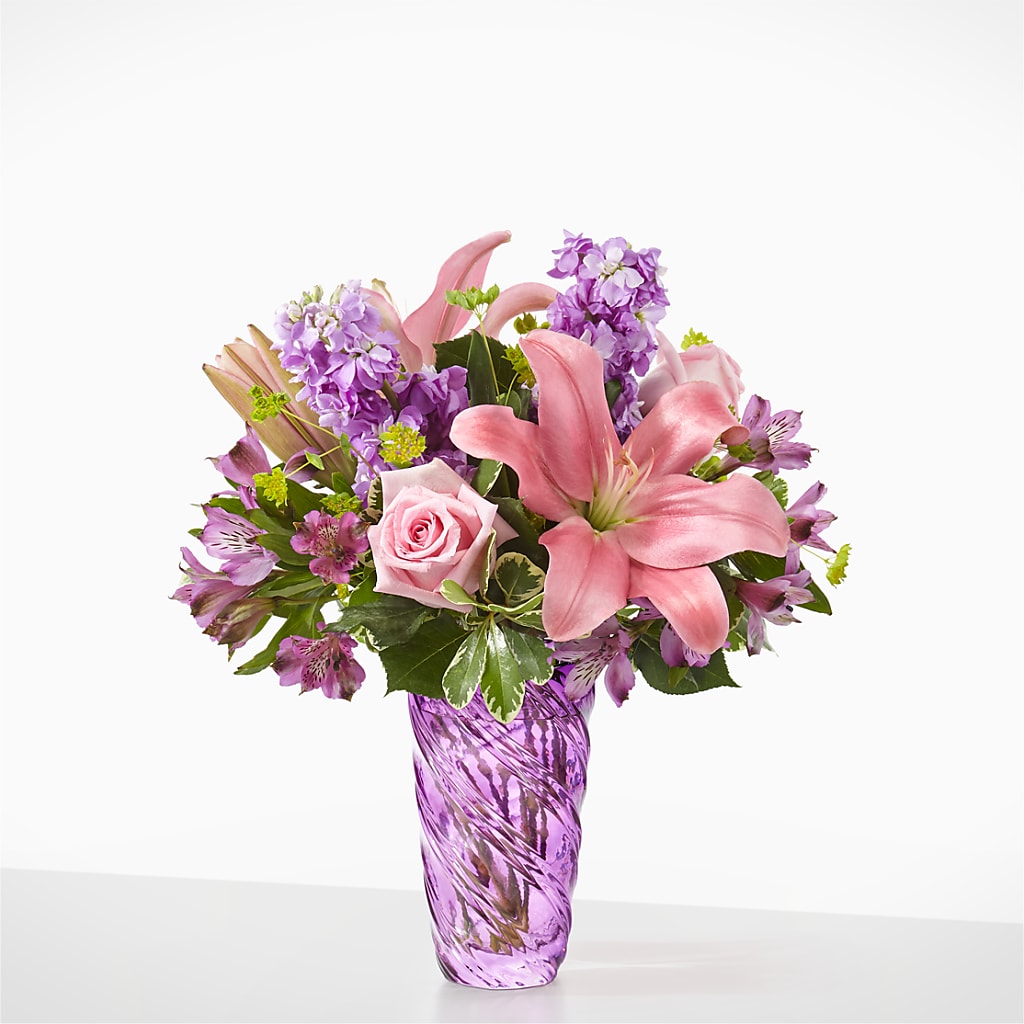 Precious Petals Bouquet with Luxe Swirl Vase – All City Florist Inc, Melbourne FL
