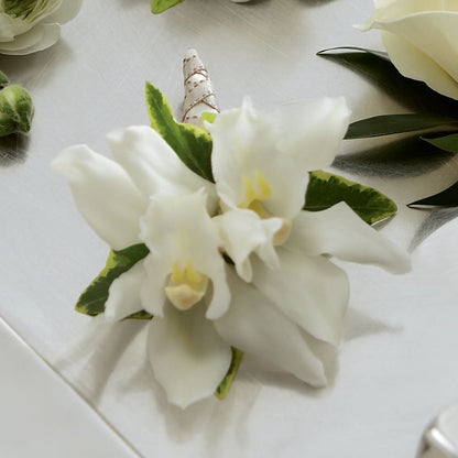White Mini Cymbidium Boutonniere –  All City Florist Inc, Melbourne FL